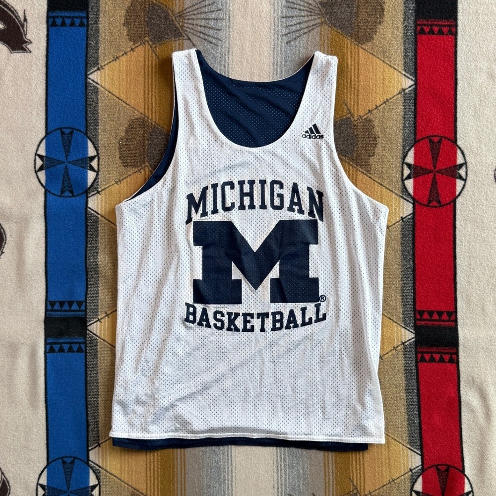 Adidas Michigan Basketball Reversible Mesh Jersey Tank Top Navy White Mens Large